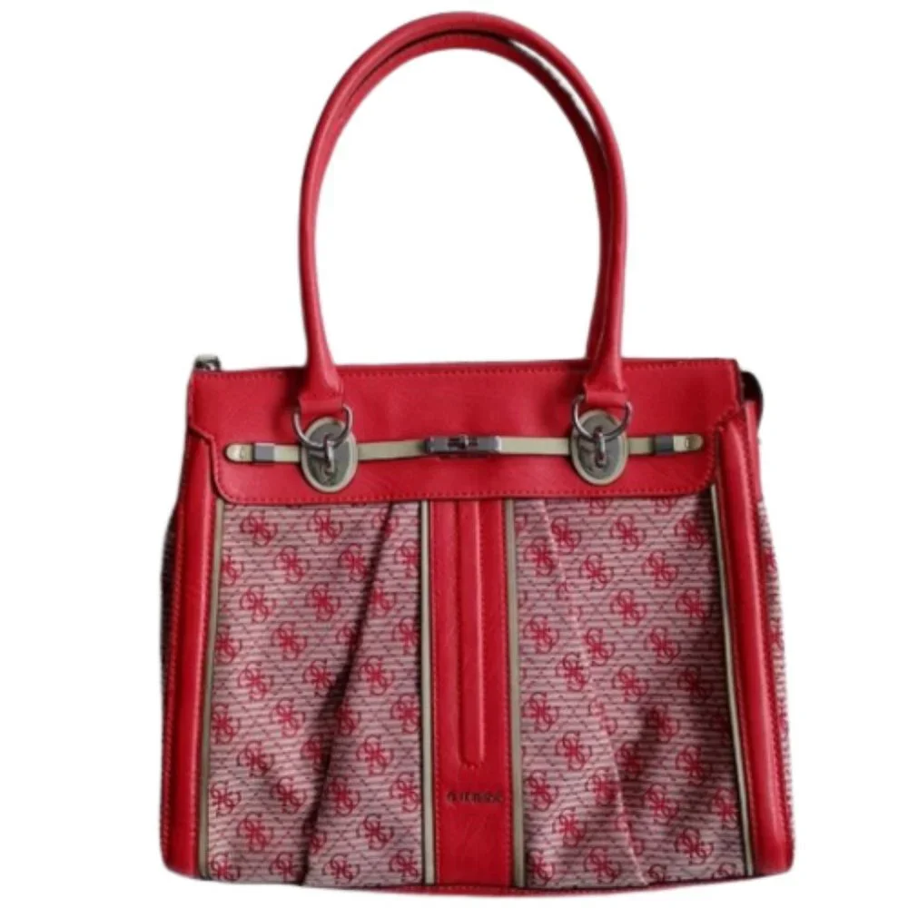 Guess Coral Logo Fabric/Faux Leather Shoulder Bag - Picture 1 of 14